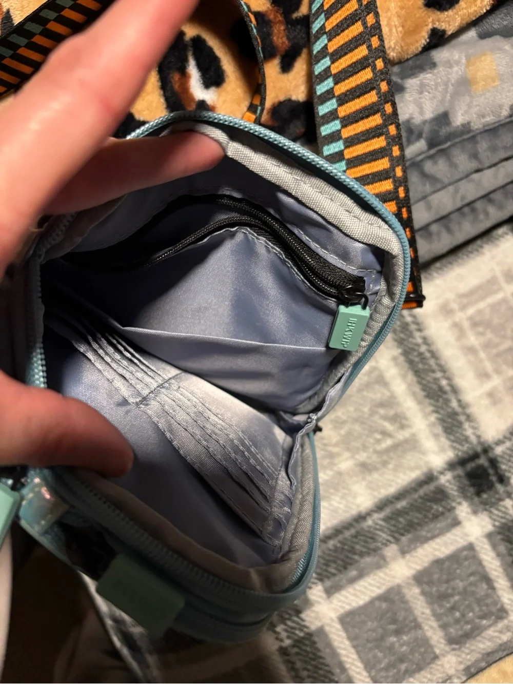 IHKWIP Iridescent Mint Crossbody Bag with Striped Adjustable Strap